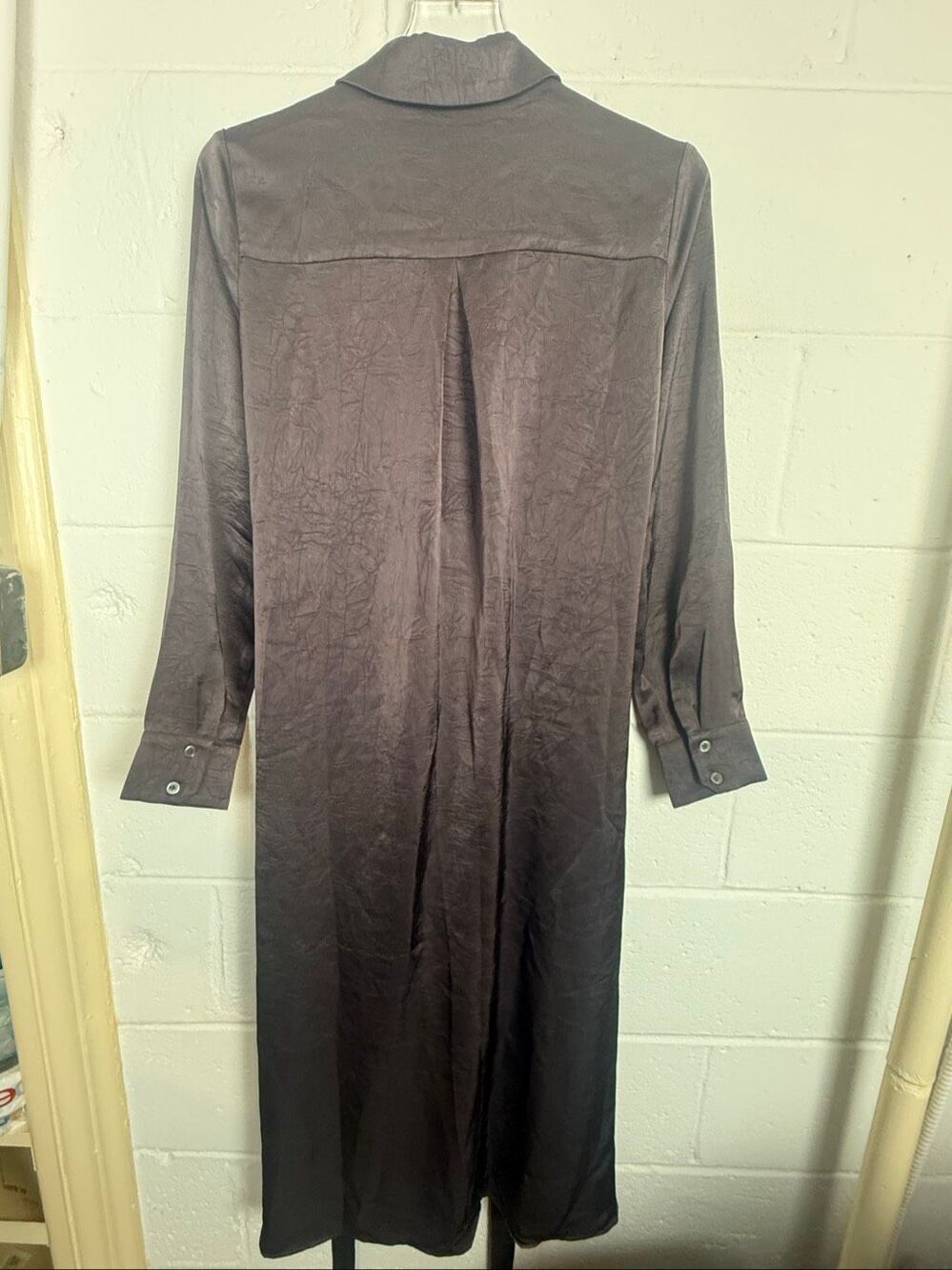 Current Air Los Angeles Dressy Satin Shirt Dress Wrap Tie Midi Dress Brown NWT S - Picture 4 of 5